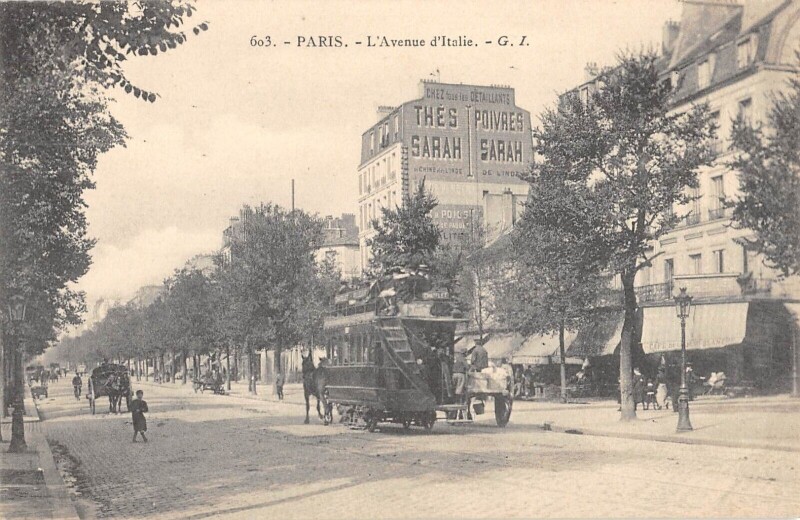 Carte postale ancienne Paris - Paris 13e - Avenue D'Italie - Tramway Omnibus à Paris 13e