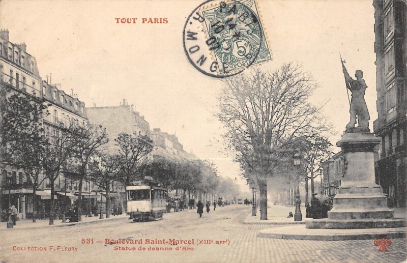 Carte postale ancienne Tout Paris - Paris 13e - Boulevard Saint Marcel - Statue Jeanne D'Arc à Paris 13e