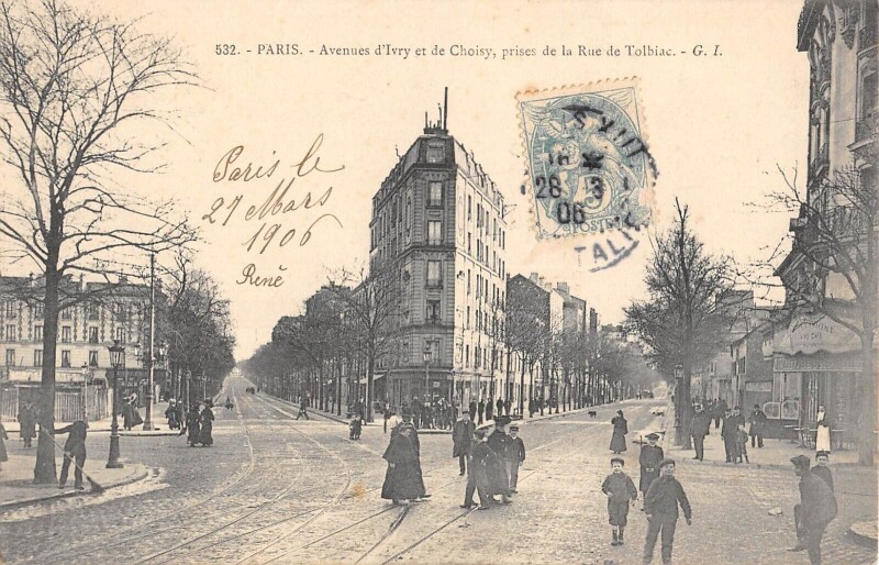 Carte postale ancienne Paris / Paris 13e / Avenues D'Ivry Et De Choisy Prises De La Rue Tolbiac à Paris 13e