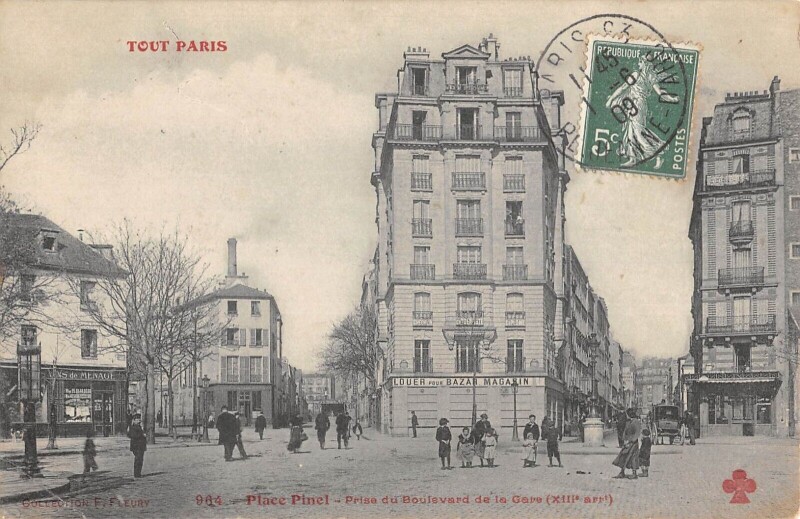Carte postale ancienne Place Pinel - Prise du Boulevard de la Gare à Paris 13e