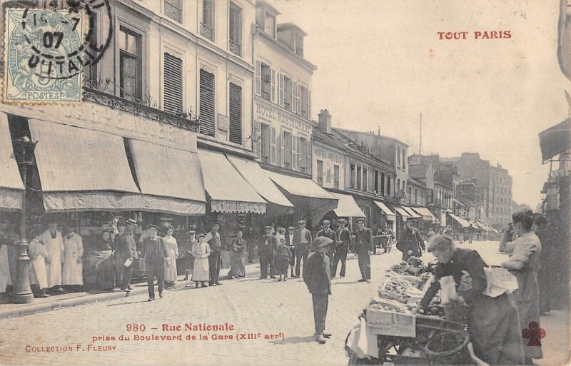 Carte postale ancienne Rue Nationale prise du Boulevard de la Gare à Paris 13e