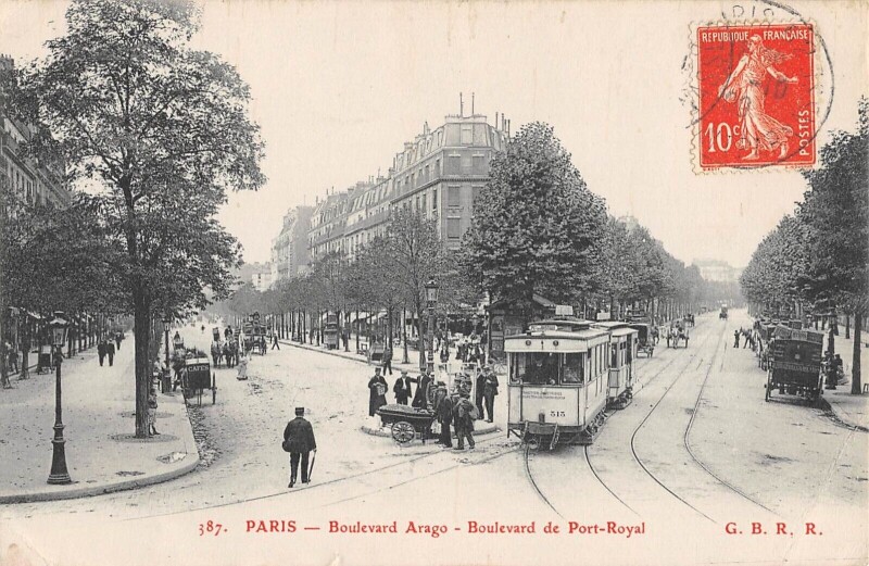 Carte postale ancienne Paris - Paris 13e - Boulevard Arago Boulevard De Port Royal - Tramway à Paris 13e