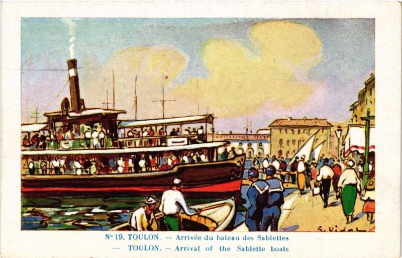 Carte postale ancienne Toulon - Arrivee du bateau à Toulon
