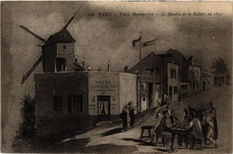 Carte postale ancienne Vieux Montmartre - Le Moulin de la Galette en 1850 à Paris 18e