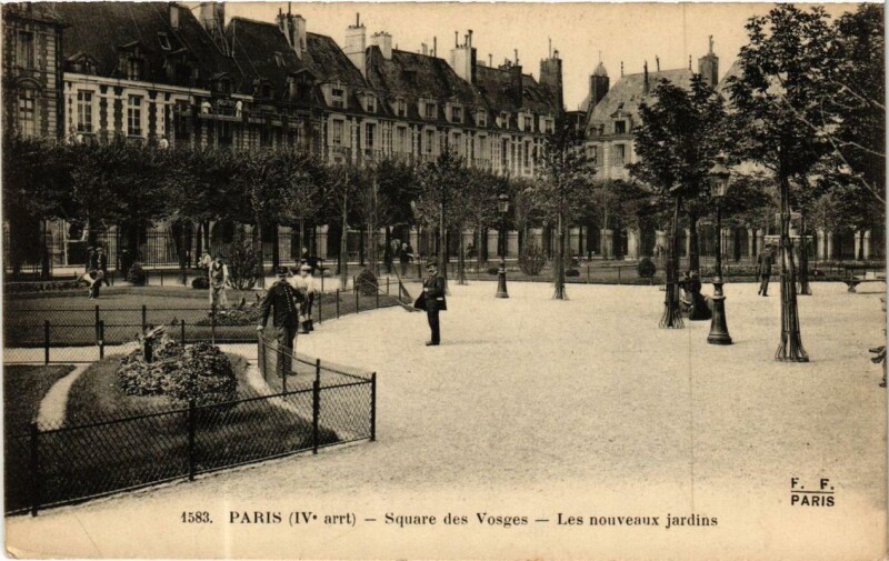 Carte postale ancienne Paris 4e Square des Vosges, Les nouveau jardins F. Fleury à Paris 4e