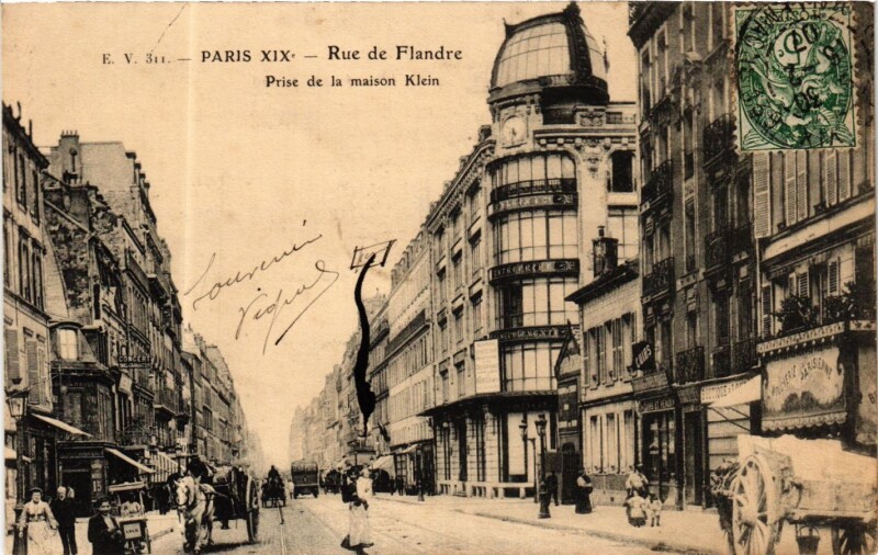 Carte postale ancienne Paris 19e Rue de Flandre Prise de la Maison Klein à Paris 19e