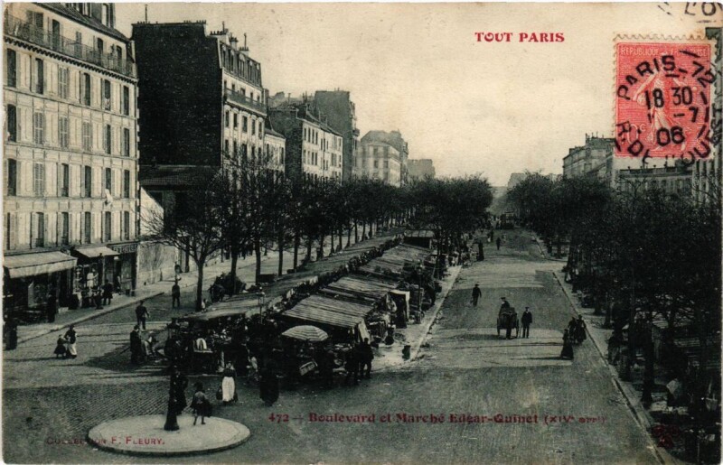 Carte postale ancienne Boulevard et Marché Edgar-Quinet à Paris 15e