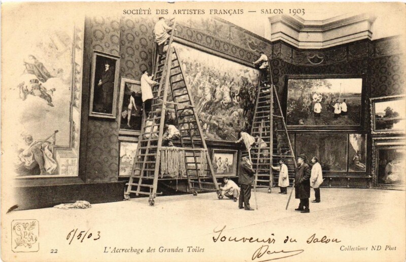 Carte postale ancienne Paris (8e) L'Accrochage des Grandes Toiles. à Paris 8e