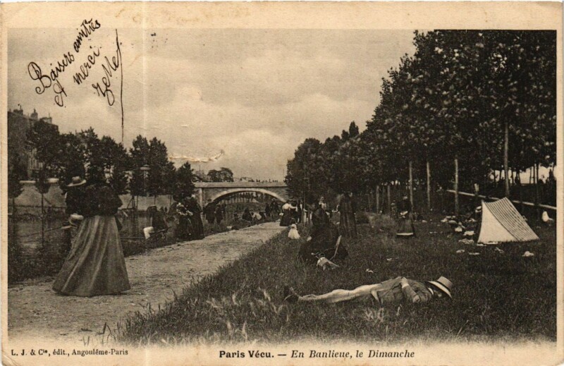 Carte postale ancienne Paris Vecu. En Banlieu le Dimanche