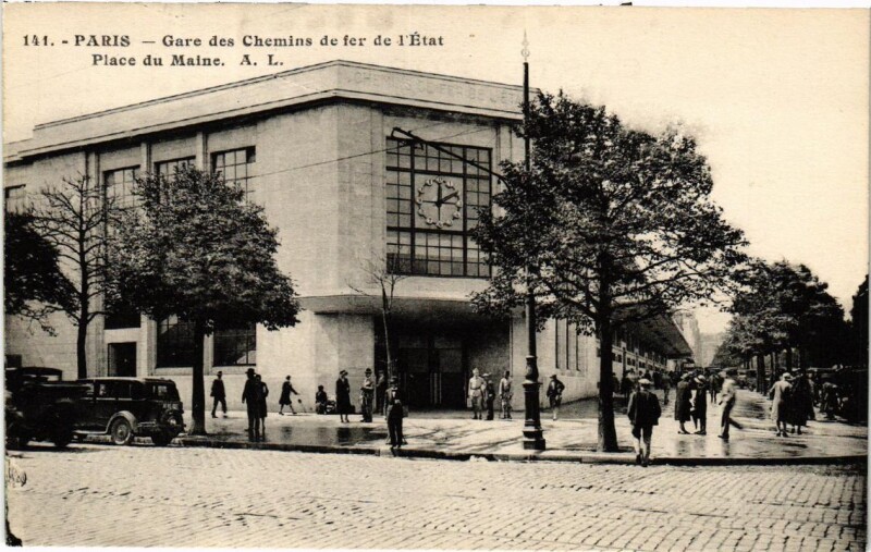 Carte postale ancienne Gare des Chemins de fer de l'Etat Place du Maine à Paris 15e