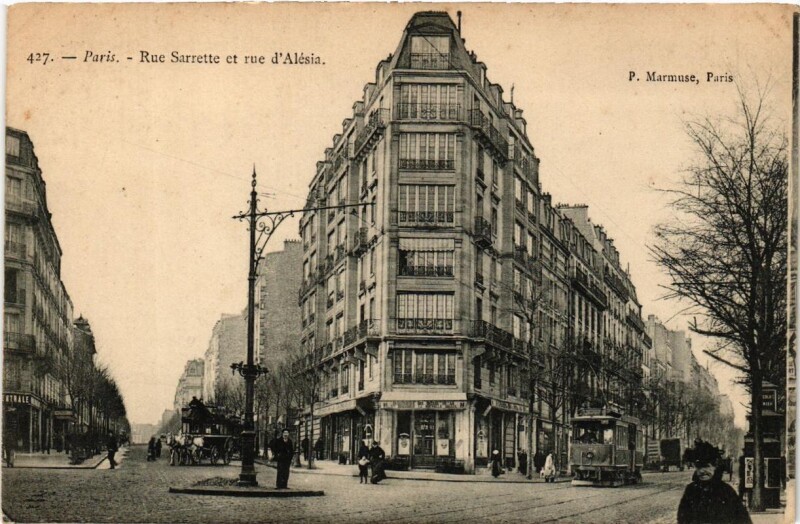 Carte postale ancienne Rue Sarrette et rue d'Alésia à Paris 14e