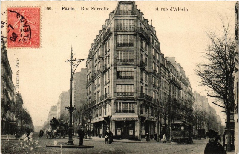 Carte postale ancienne Rue Sarrette et rue d'Alésia à Paris 14e