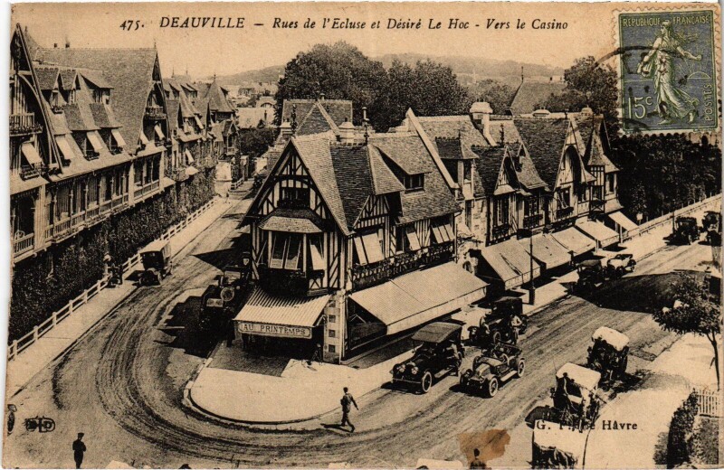Carte postale ancienne Deauville Rues de l'Ecluse et Desire Le Hoc - Vers le Casino à Deauville