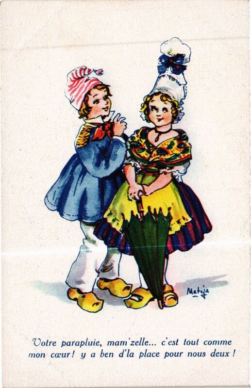 Carte postale ancienne Garcon et Fille - Types