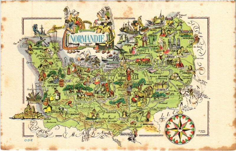 Carte postale ancienne Normandie - Map