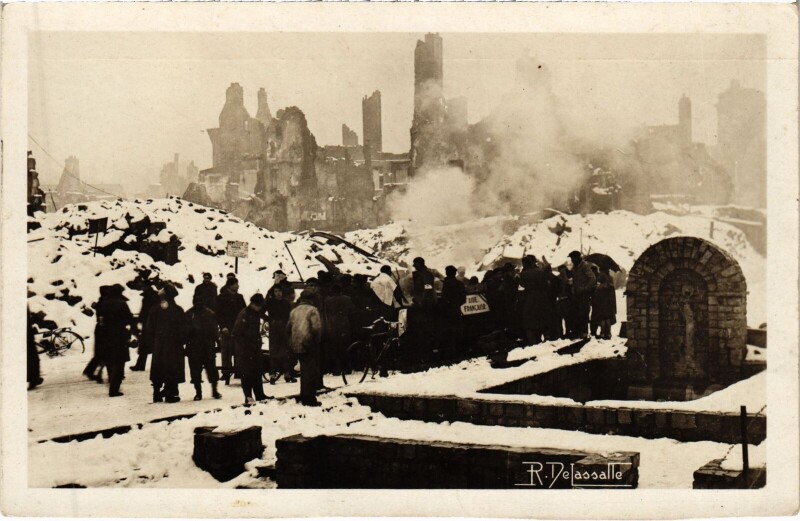 Carte postale ancienne Caen Hiver 1944-45 - L'Ancien Square Saint-Pierre