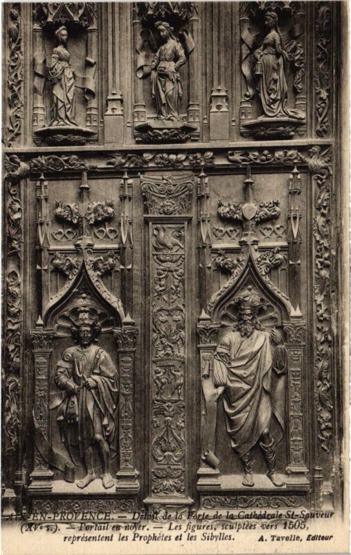 Carte postale ancienne Aix-en-Provence Detail de la Porte de la Cathedrale Saint-Sauveur à Aix-en-Provence