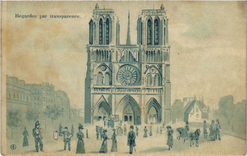 Carte postale ancienne Paris 4e Notre-Dame Hold To Light transparent à Paris 4e
