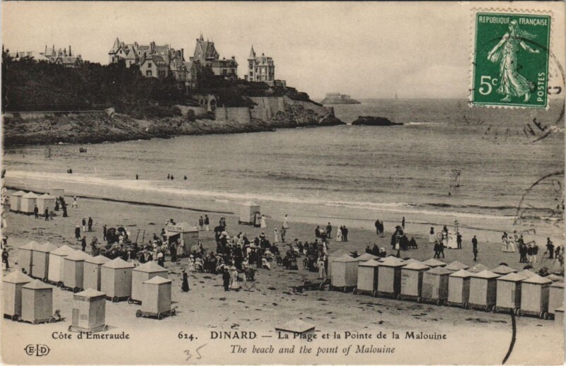 Carte postale ancienne Dinard La Plage et la Pointe de la Malouine à Dinard