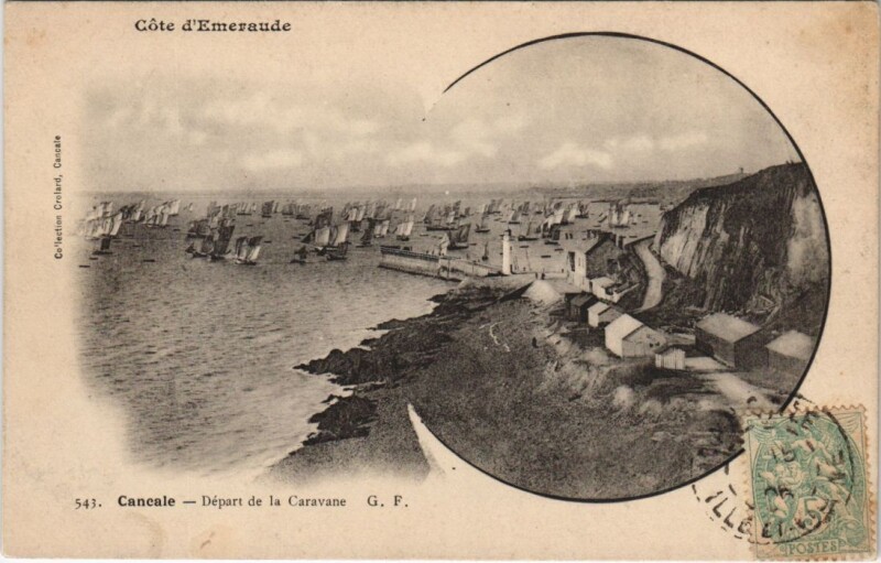 Carte postale ancienne Cancale Depart de la Caravane à Cancale