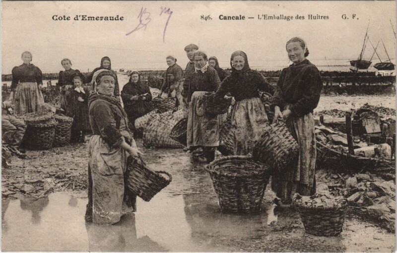 Carte postale ancienne Cancale - L'Emballage des Huitres à Cancale