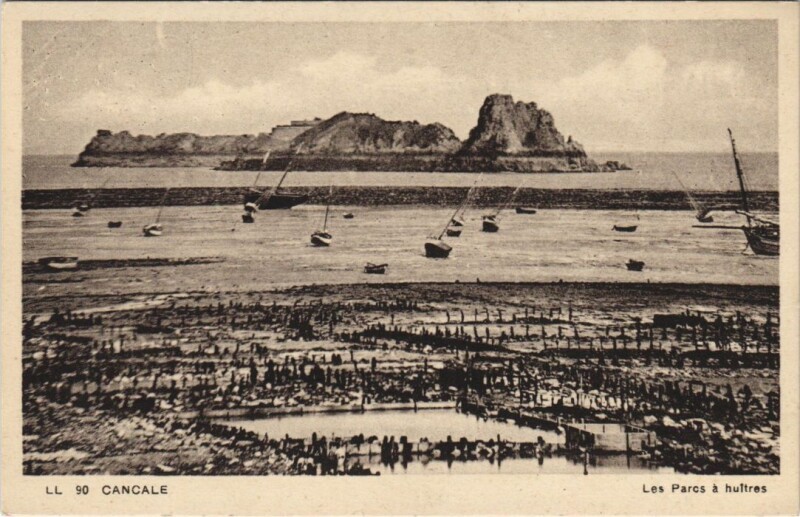 Carte postale ancienne Cancale Les parcs a huitres à Cancale