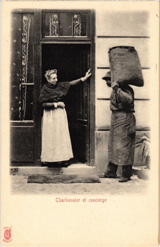 Carte postale ancienne Paris Petits Metiers Charbonnier et concierge