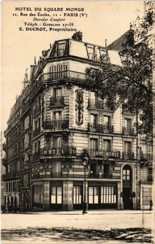 Carte postale ancienne Paris 5e 12, Rue des Ecoles hotel du Square Monge à Paris 5e