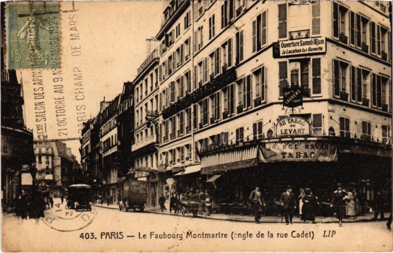 Carte postale ancienne Le Faubourg Montmartre (angle de la rue Cadet) à Paris 9e
