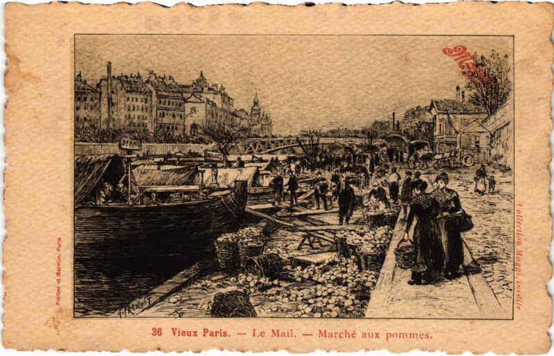 Carte postale ancienne Vieux Paris Le Mail Marche aux Pommes