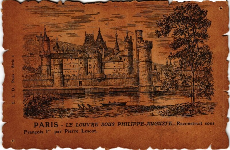 Carte postale ancienne Vieux Paris le Louvre sous Philippe Auguste