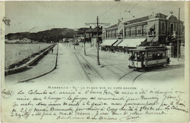 Carte postale ancienne Marseille La Place Vue du Cote Gauche - Tram à Marseille