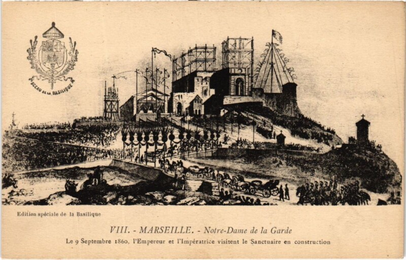 Carte postale ancienne Marseille Notre-Dame de la Garde - Construction - 1860 à Marseille
