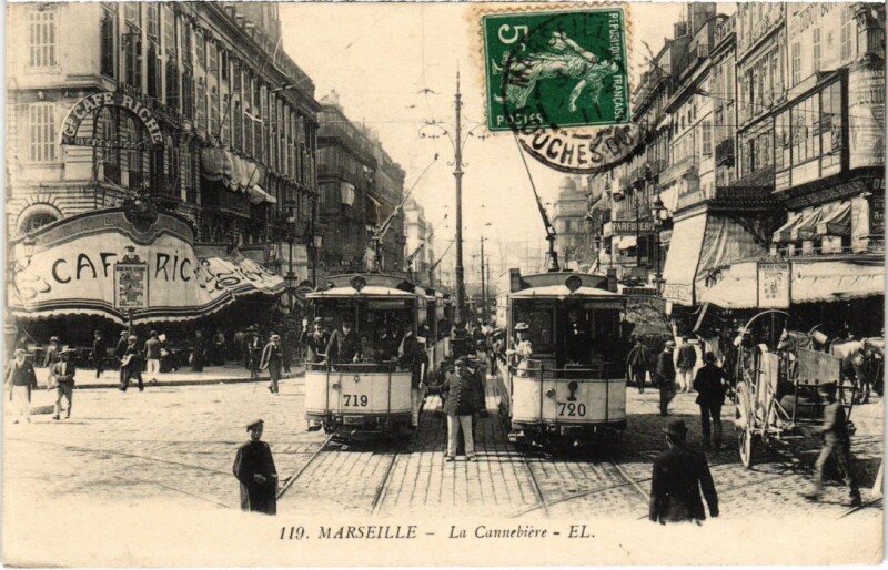 Carte postale ancienne Marseille La Cannebiere - Tram à Marseille