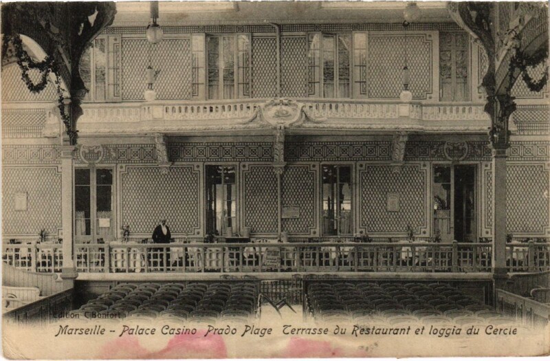Carte postale ancienne Marseille Palace Casino - Prado Plage - Terrasse du Restaurant à Marseille