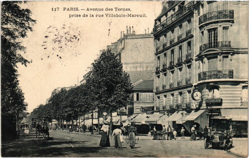 Carte postale ancienne Avenue des Ternes, prise de la rue Villebois-Mareuil à Paris 17e