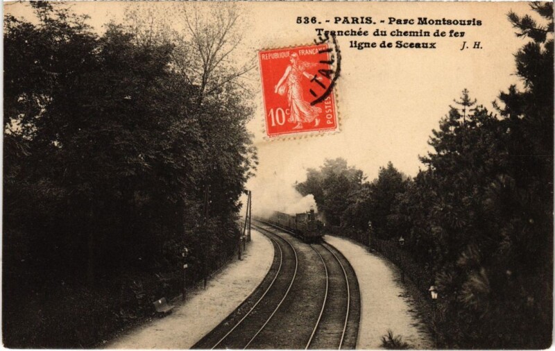 Carte postale ancienne Parc Montsouris - Tranchée du chemin de fer - ligne de Sceaux à Paris 14e