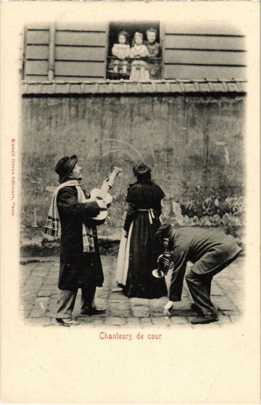 Carte postale ancienne Paris Petits Metiers Chanteurs de Cours à Paris