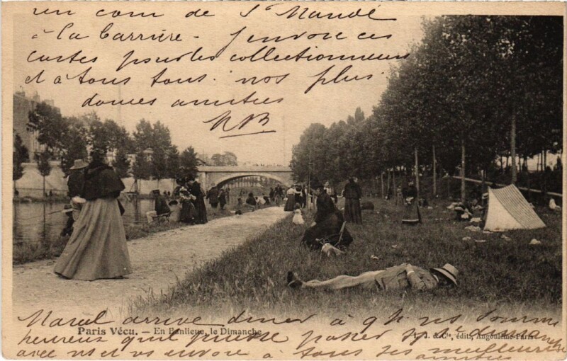 Carte postale ancienne Paris Vecu. en Banlieu Le Dimanche