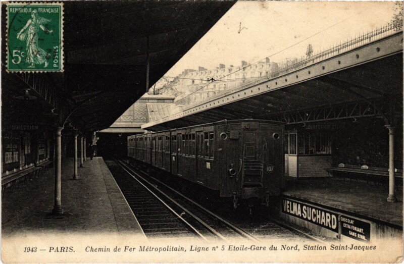 Carte postale ancienne Chemin de Fer Métropolitain - Gare Saint-Jacques à Paris 14e