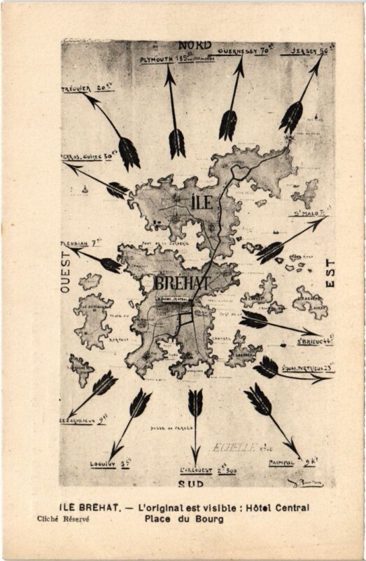Carte postale ancienne Ile-de-Brehat Map Postcard
