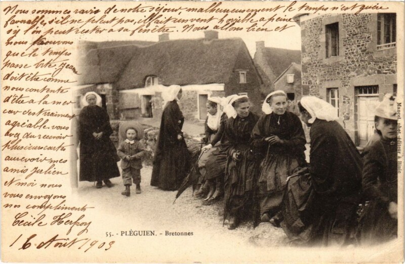 Carte postale ancienne Pleguien Bretones - Types