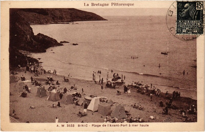 Carte postale ancienne Binic Plage de l'Avant-Port a Mer Haute