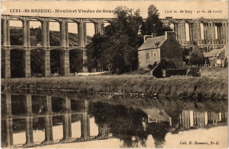 Carte postale ancienne Saint-Brieuc Moulin et Viaduc de Souzin à Saint-Brieuc