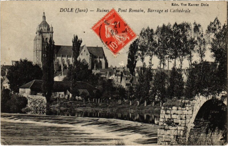Carte postale ancienne Dole Ruines Pont Romain à Romain