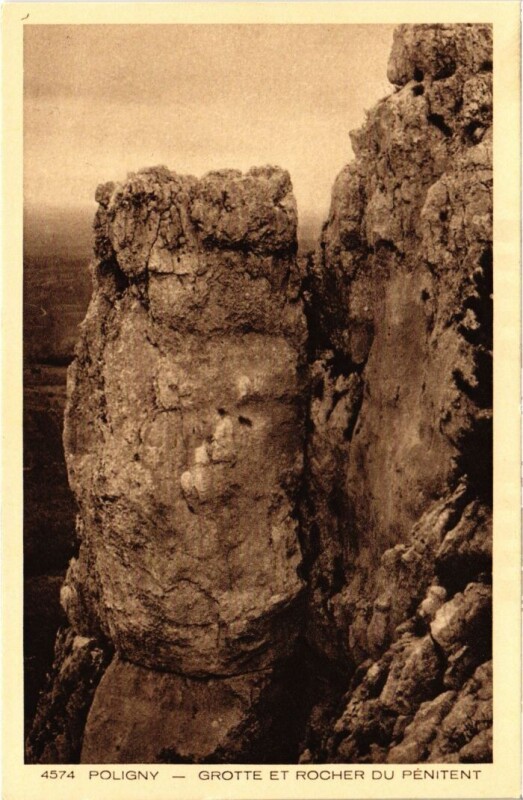 Carte postale ancienne Poligny Grotte et Rocher du Penitent à Poligny