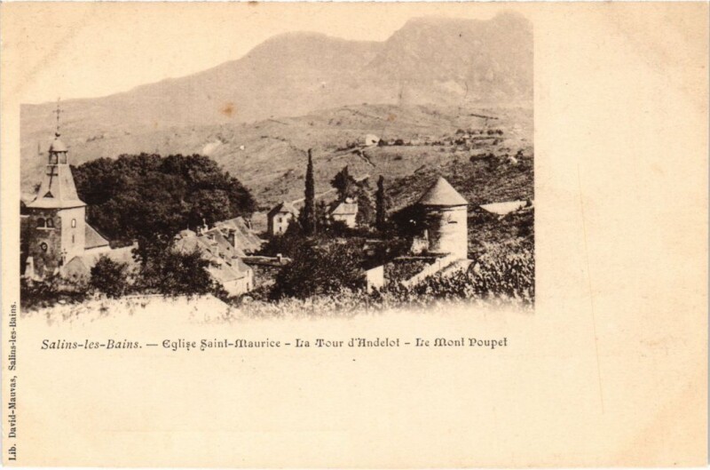 Carte postale ancienne Salins les Bains Eglise Saint-Maurice Tour d'Andelot à Saint-Maur