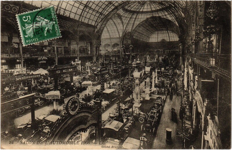 Carte postale ancienne Paris Salon de l'Automobile 1908