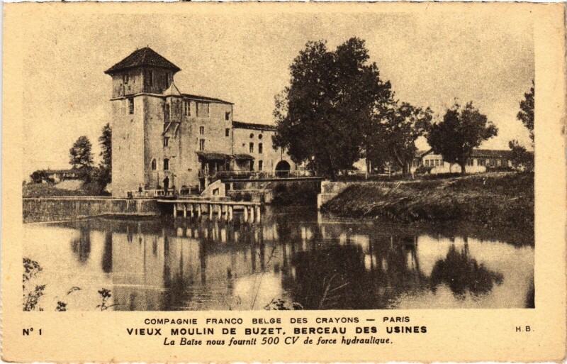 Carte postale ancienne Paris 19e Co. Franco Belge des Crayons Moulin de Buzet à Buzet-sur-Baïse