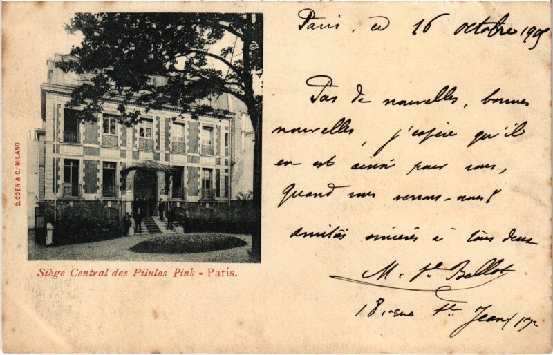 Carte postale ancienne Paris Siege Central des Pilules Pink